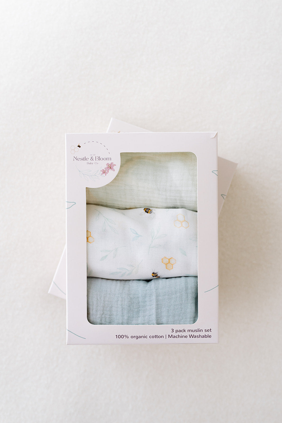 Organic baby muslin set in bespoke gift boxes 